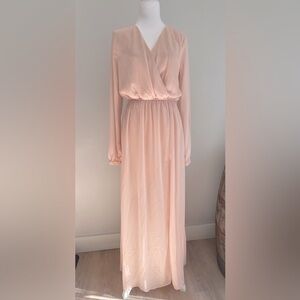 Lulus Wondrous Lilies Blush soft pink maxi dress‎ long sleeves M chiffon wedding